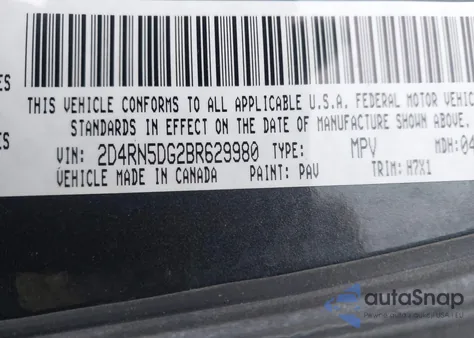 2011 Dodge Grand Caravan Crew из США, поврежденный, VIN 2D4RN5DG2BR629980